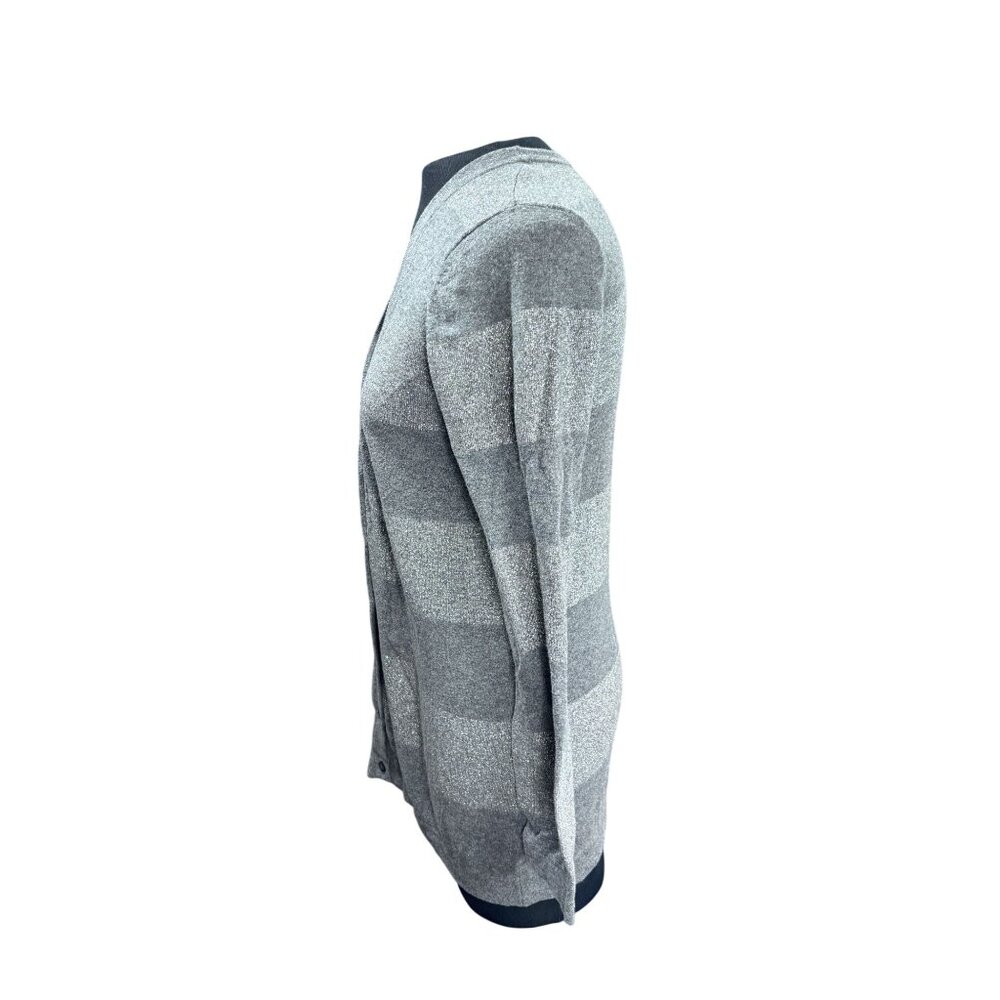 Old Navy Womens Gray Striped Button-Up Cardigan Sweater L - Picture 2 of 10
